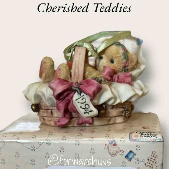 Enesco Cherished Teddies 1994 "Beary Christmas" Adorable Baby in Basket - Picture 1 of 10